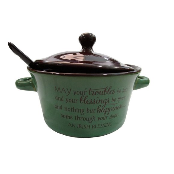Irish Blessing Covered Soup Stew Bowl Handles Ceramic Spoon New No Box Jozie B - Picture 3 of 15